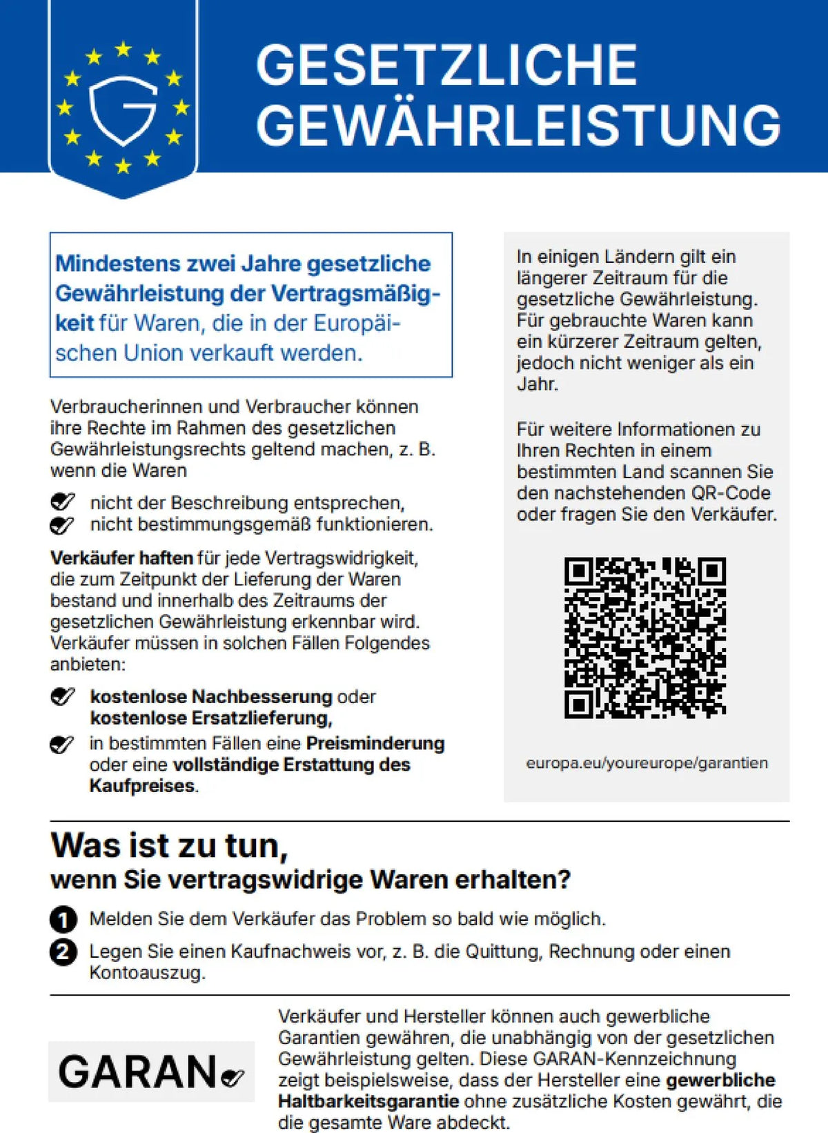 EU Gewährleistungs-Label-deutsch