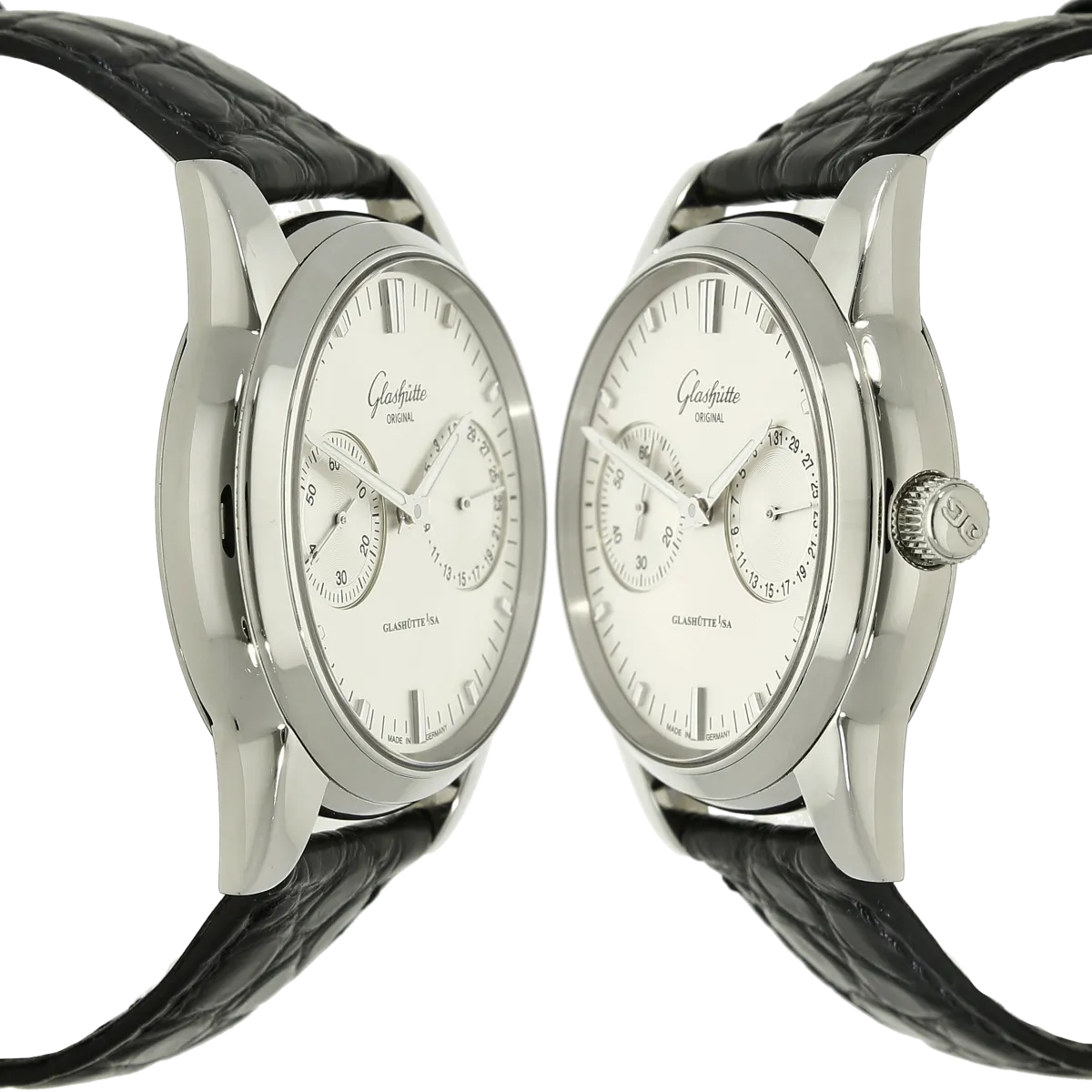 Glashuette Zeigerdatum Gehaeuse left right