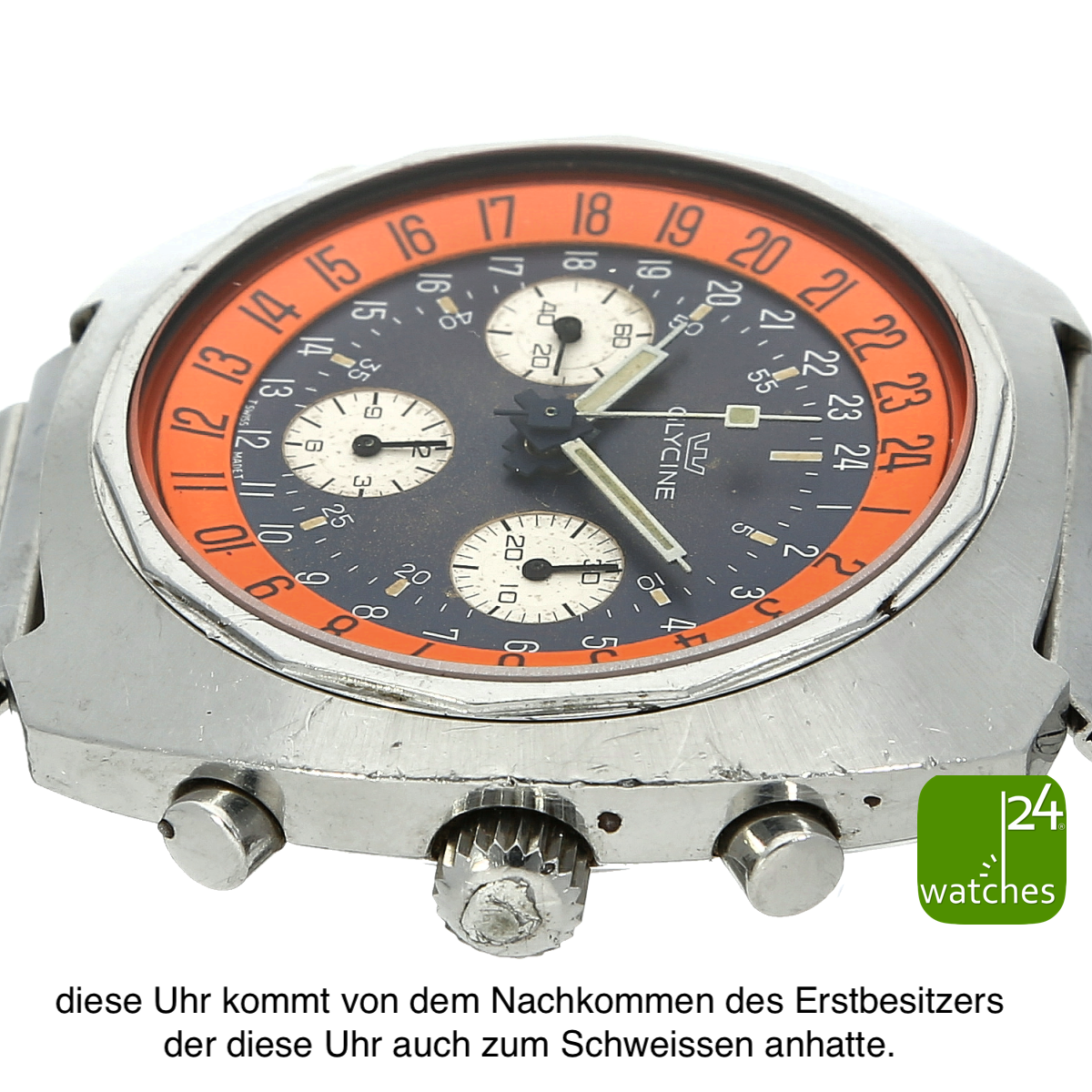 Glycine Airman Chronograph gebraucht von der 3 Uhr Flankenseite