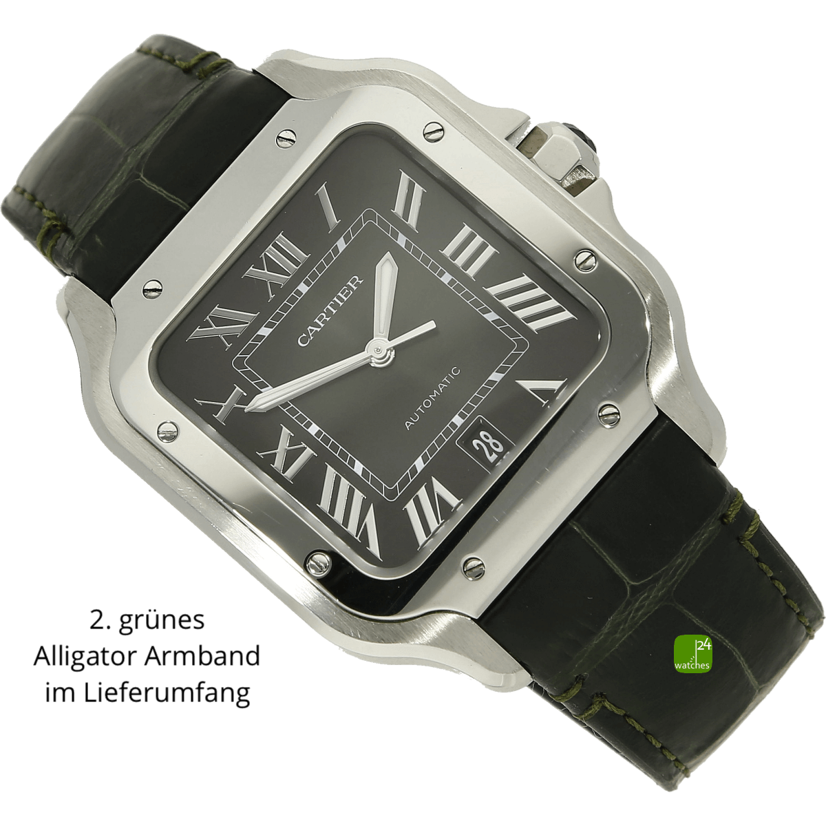 gebrauchte Cartier Santos XL gruen 4072 am Lederband