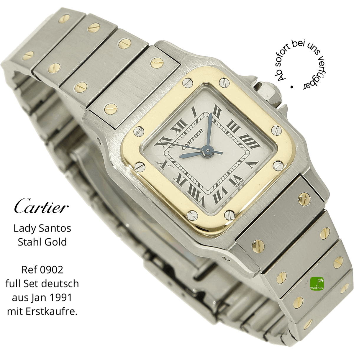 Cartier Santos Lady Stahl Gold Auto. halb liegend