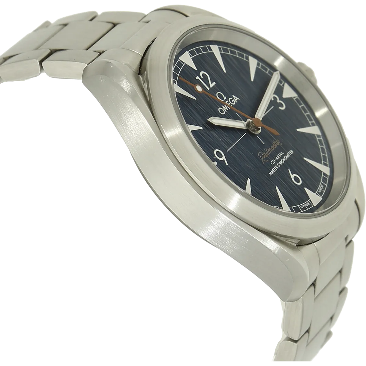 Omega Railmaster 40 Jeans Gehaeuse links