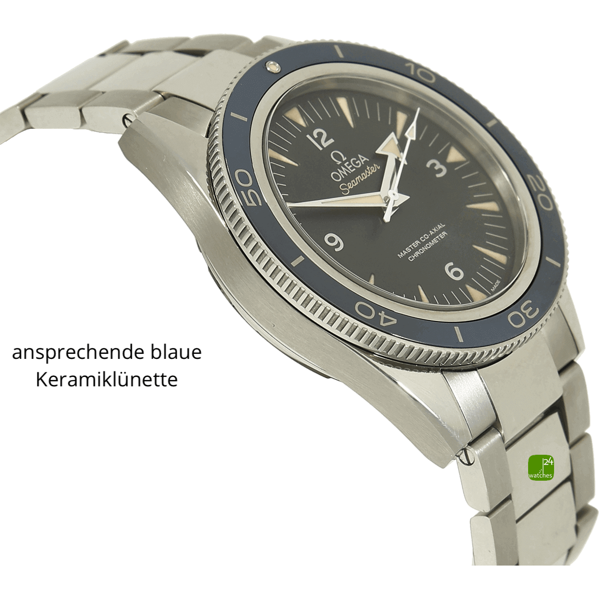 Omega Seamster 300 Titan blau Gehaeuse links