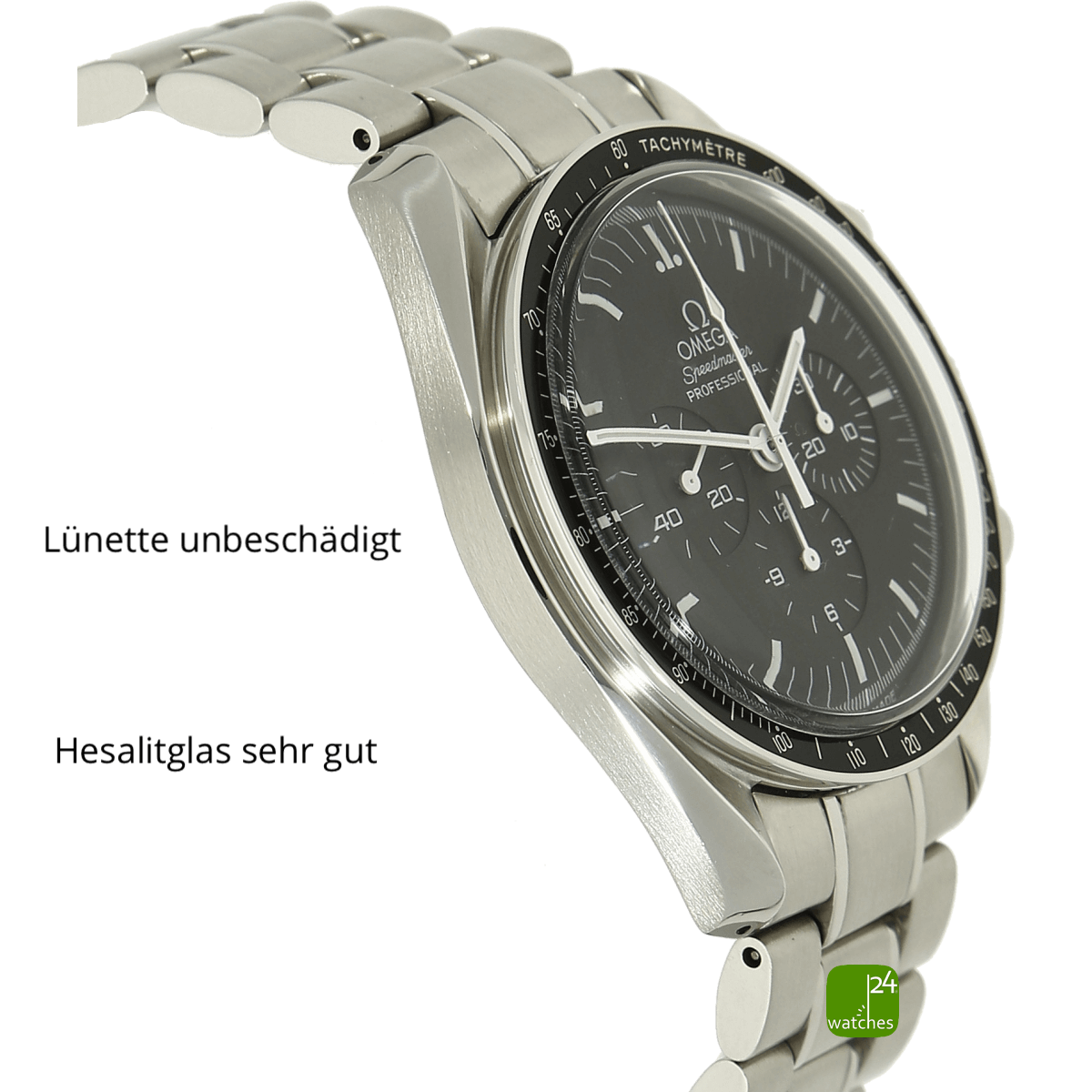 gebrauchte Omega Speedmaster Moonwatch Gehaeuse links
