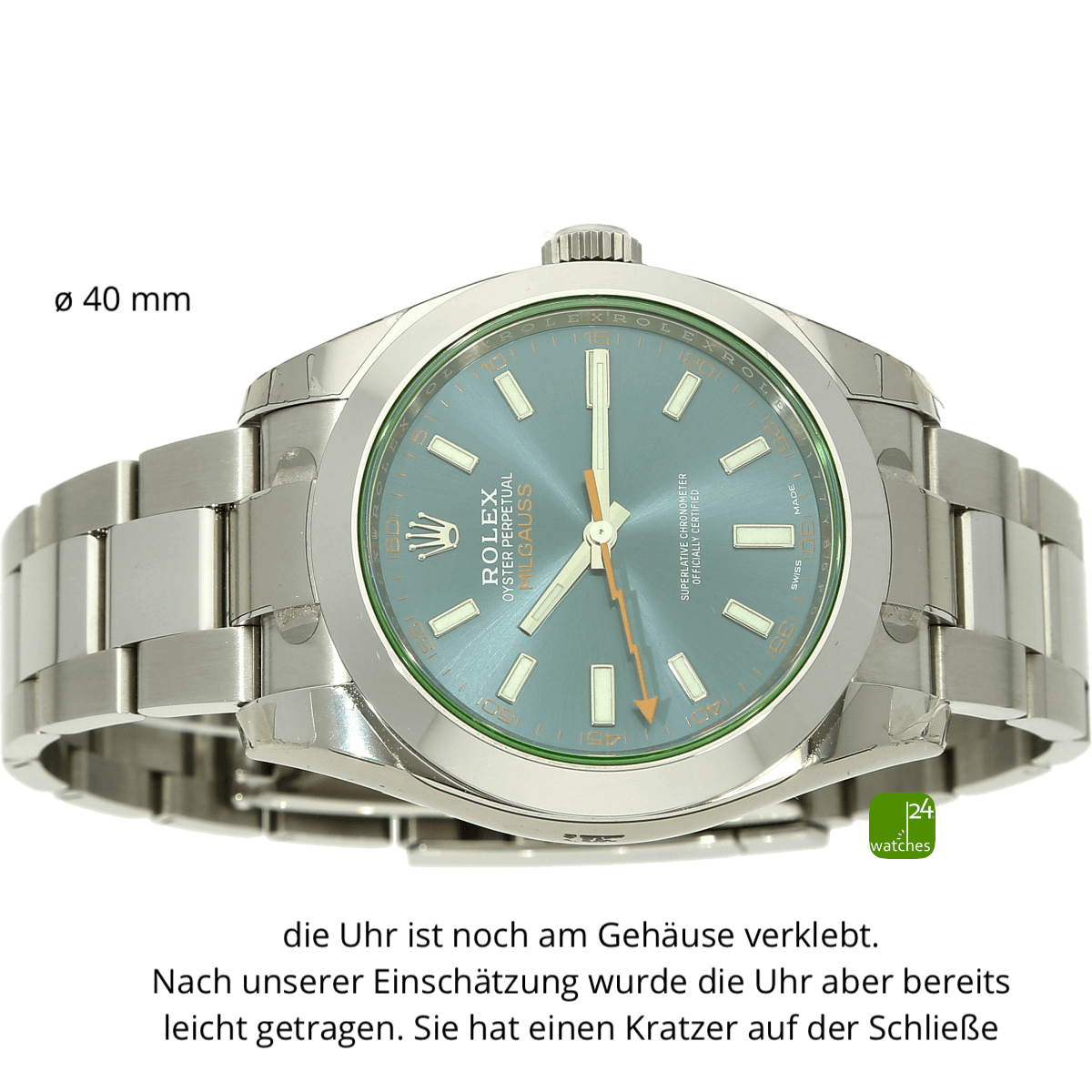 Rolex Milgauss blau liegend