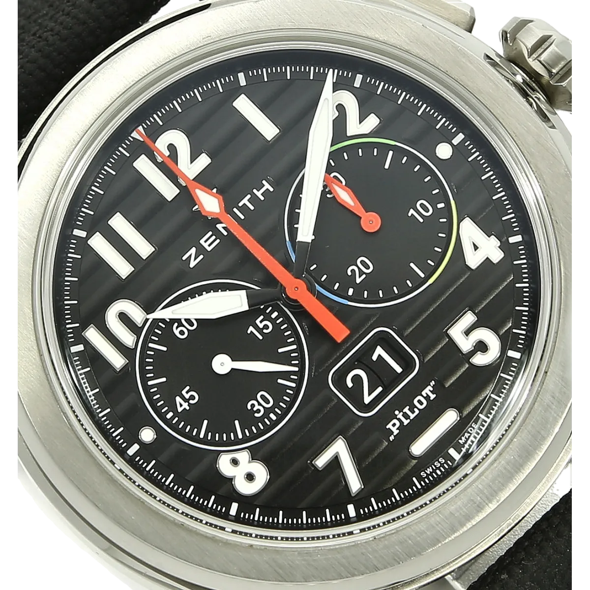Zenith Pilot Flyback Big Date Nahaufnahme des Zifferblattes