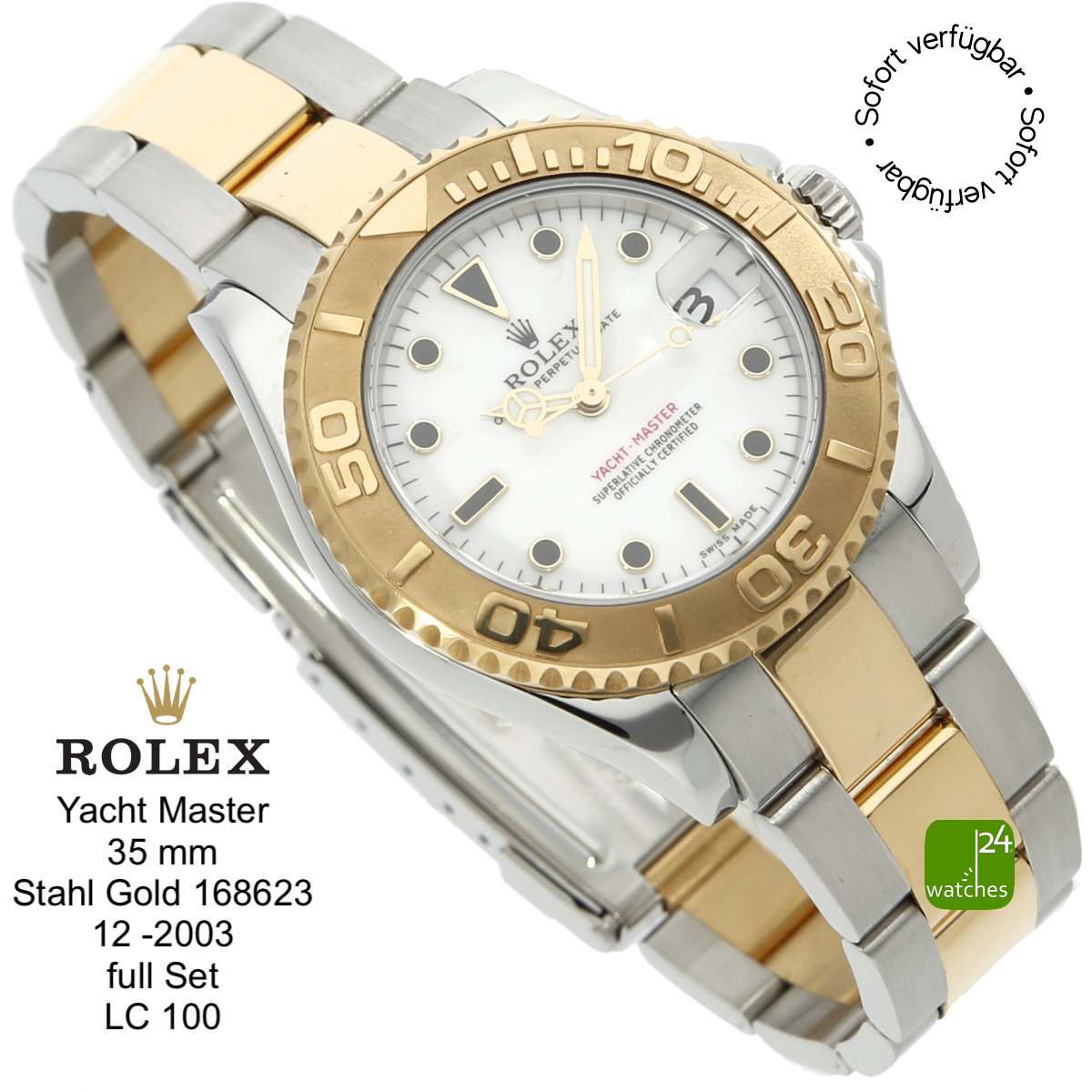 Rolex Yachtmaster 35 mm Stahl Gold full Set 2003 LC 100 Ref 168623 