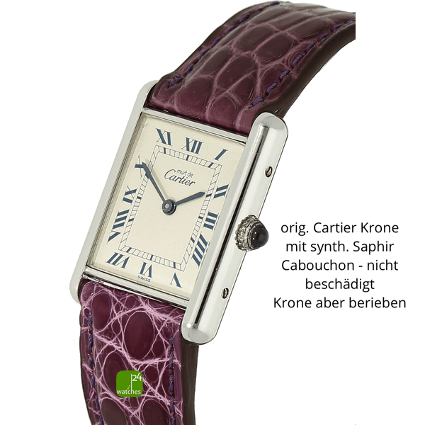 Cartier Tank gebraucht must silber 23x30 mm Gehaeuse rechts