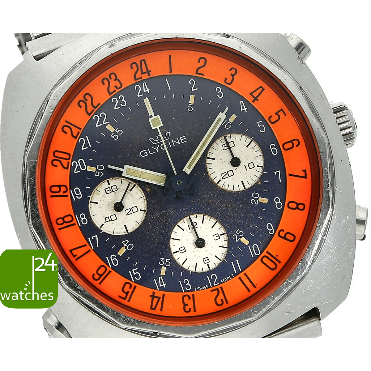 Glycine Airman Chronograph gebraucht Nahaufnahme Zifferblatt