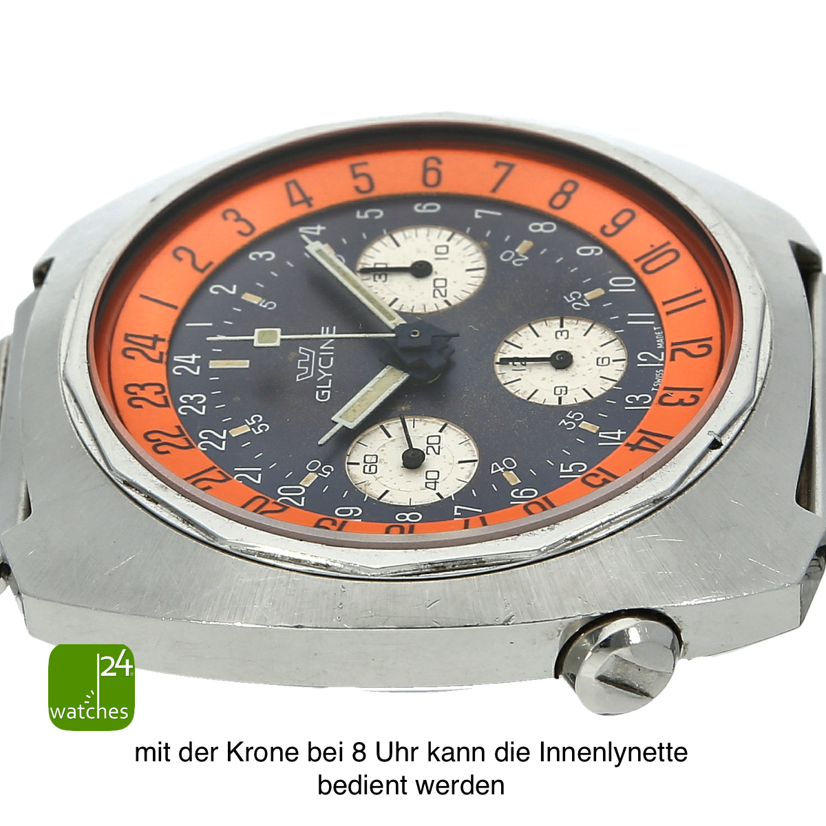 Glycine Airman Chronograph gebraucht von der 9 Uhr Flankenseite