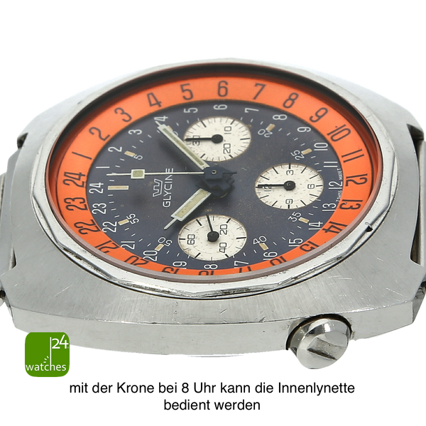 Glycine Airman Chronograph gebraucht von der 9 Uhr Flankenseite