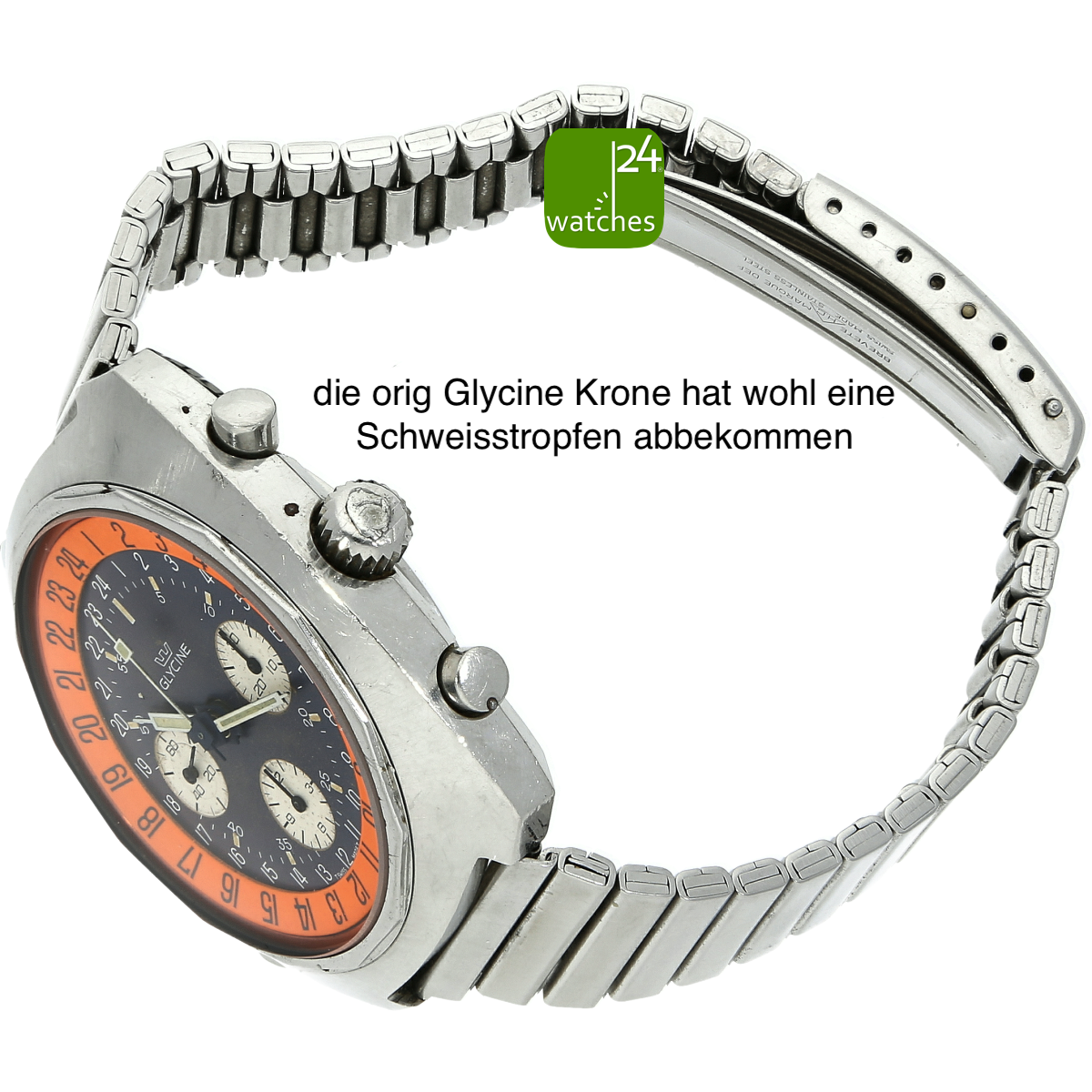 Glycine Airman Chronograph gebraucht von oben mit Flanken 3 Uhr