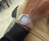 Glashuette Seventies blue big date am Arm 2 