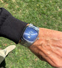 Glashuette Seventies blue big date am Arm 1 