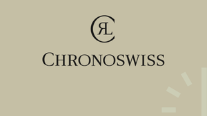 chronoswiss-logo-vor-braunem-hintergrund-mit-minuten-in-der-unteren-rechten-ecke