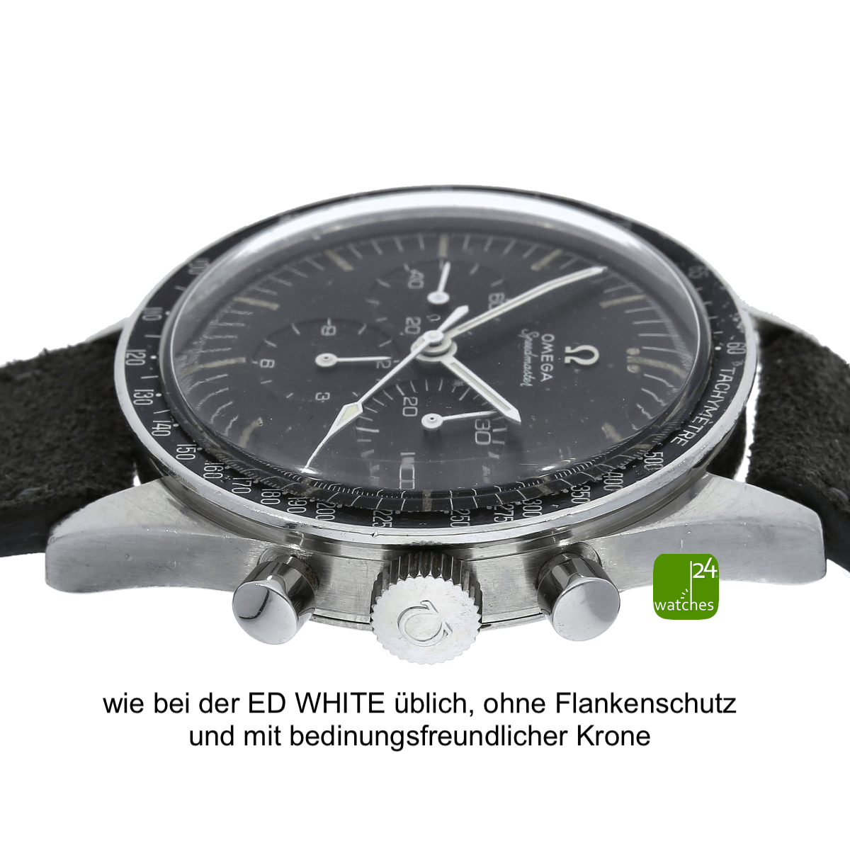 omega-speedmaster-pre-moon-ed-white-flanke mit krone und drückern