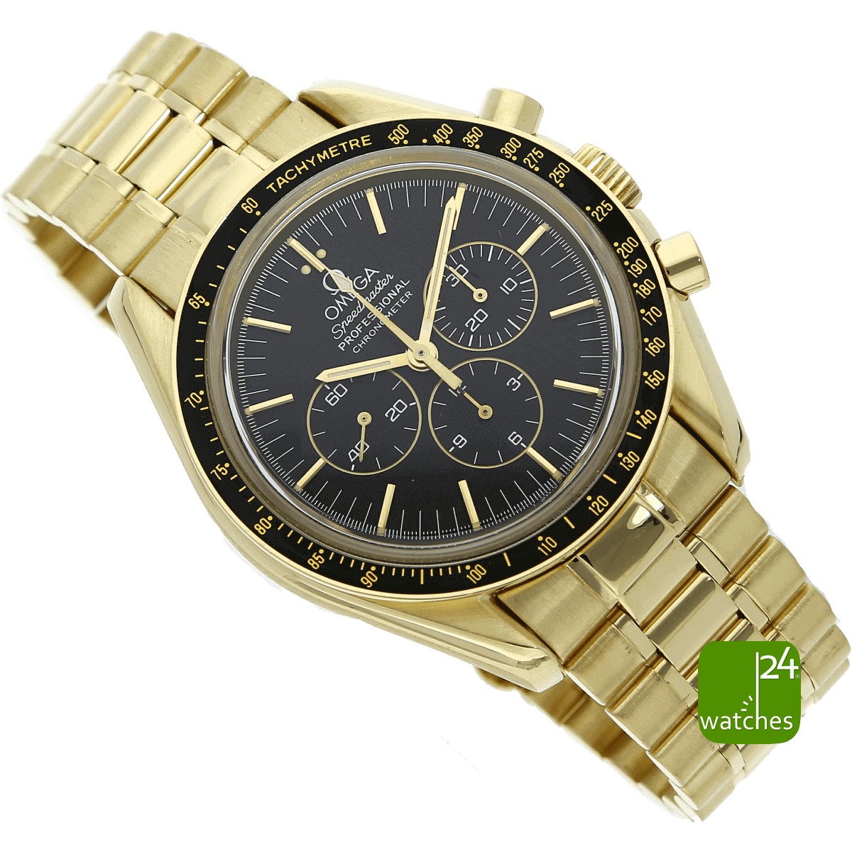 gebrauchte OMEGA Speedmaster Moonwatch GOLD Limitiert 250 Stück quer liegend