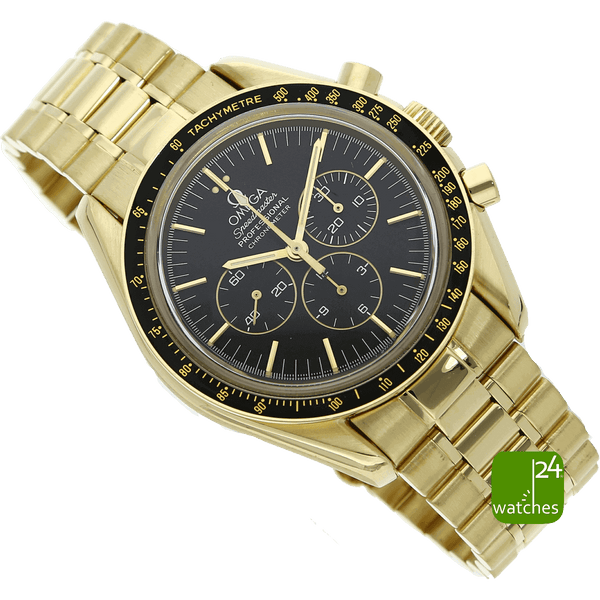 gebrauchte OMEGA Speedmaster Moonwatch GOLD Limitiert 250 Stück quer liegend