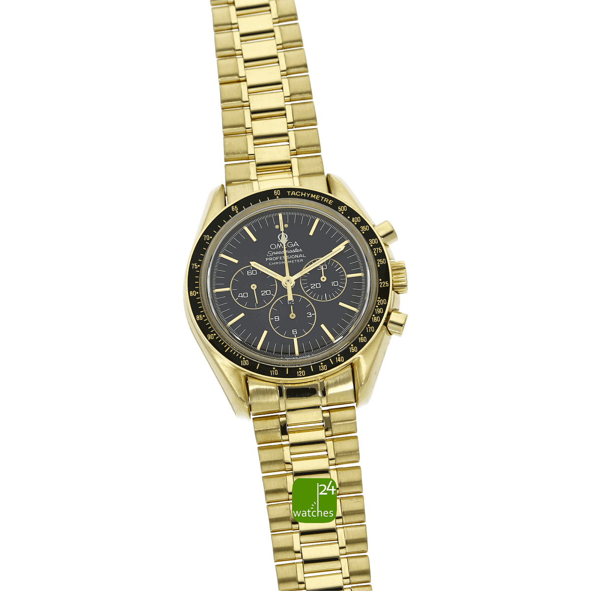 OMEGA Speedmaster Moonwatch gebraucht GOLD aufgeklappt in voller Länge