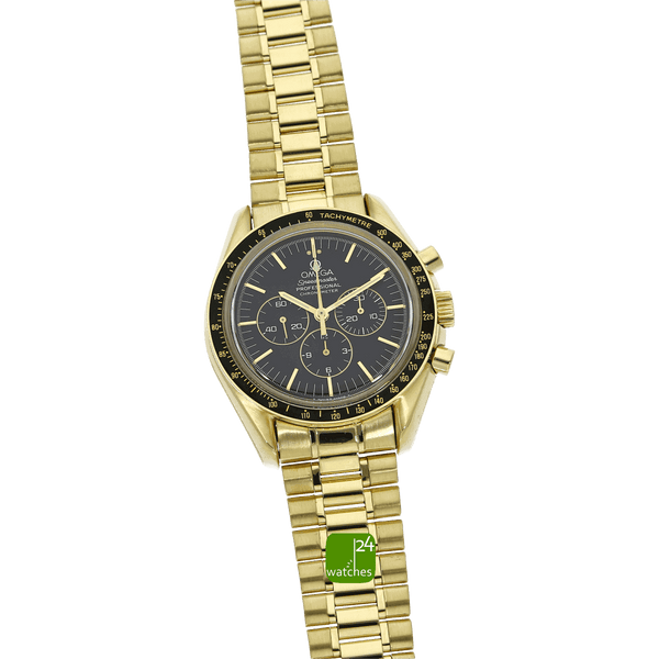 OMEGA Speedmaster Moonwatch gebraucht GOLD aufgeklappt in voller Länge