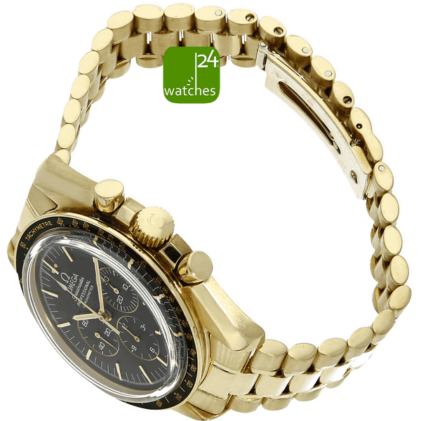 OMEGA Speedmaster Moonwatch gebraucht GOLD von oben mit Flanke Krone und Band