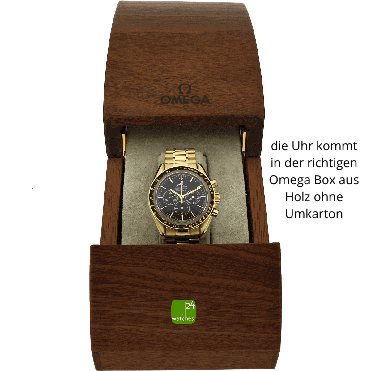 gebrauchte OMEGA Speedmaster Moonwatch GOLD Limitiert 250 Stück in der Holzbox