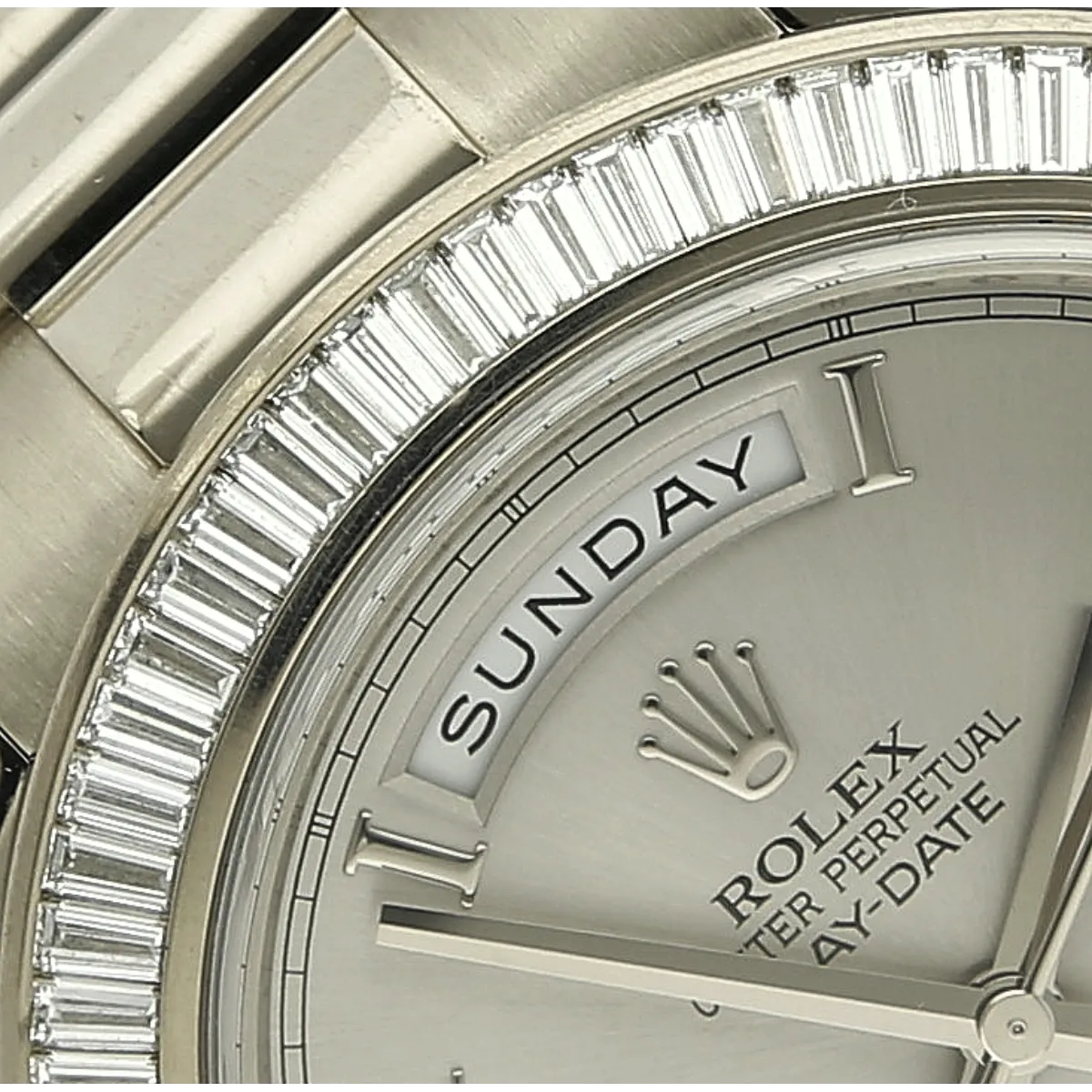 Rolex Day Date 2 orig. Baguette Dia Lünetten Detail 
