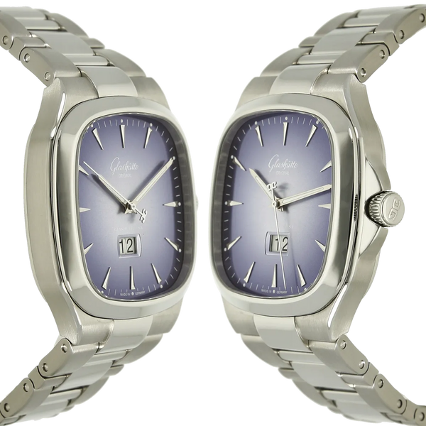 Glashuette Seventies blue big date Gehaeuse 3 9 