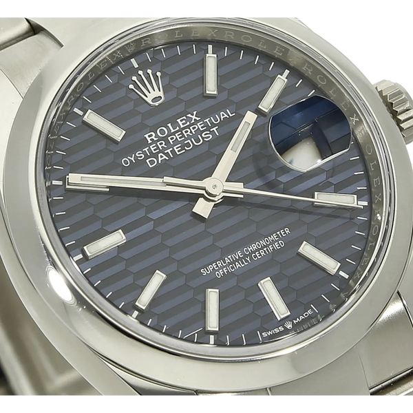 Rolex Datejust Stahl 36 Motif blau Box Papiere deutsch