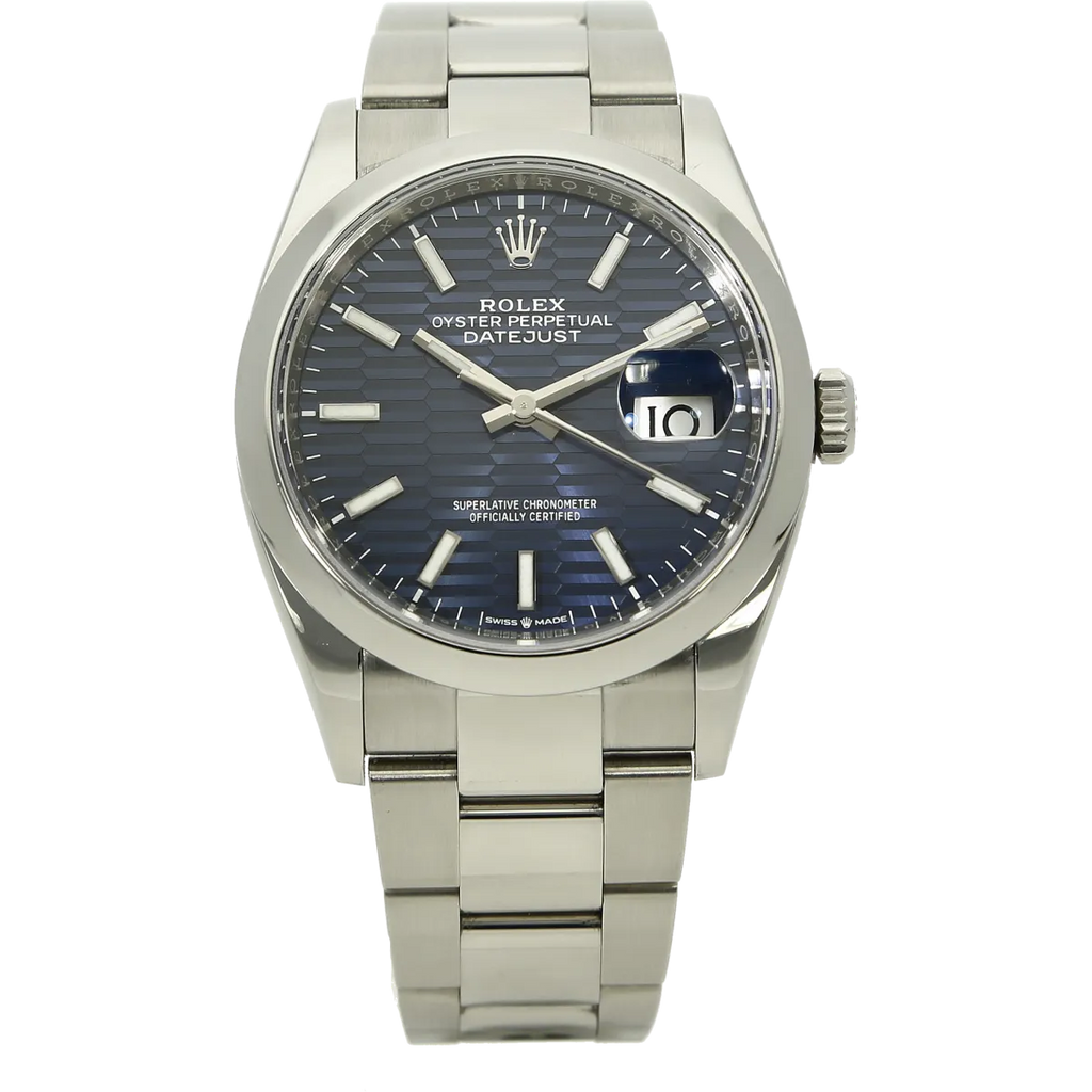 Rolex Datejust Stahl 36 Motif blau Box Papiere deutsch