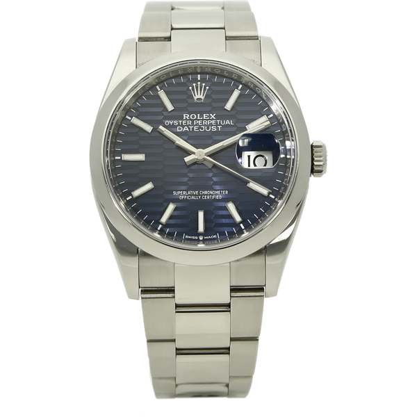 Rolex Datejust Stahl 36 Motif blau Box Papiere deutsch