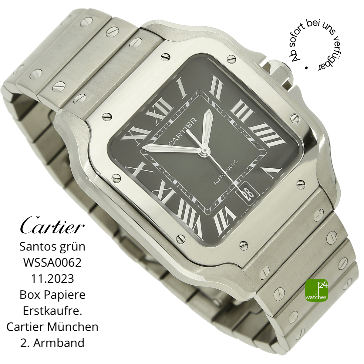 gebrauchte Cartier Santos XL gruen 4072 halb liegend