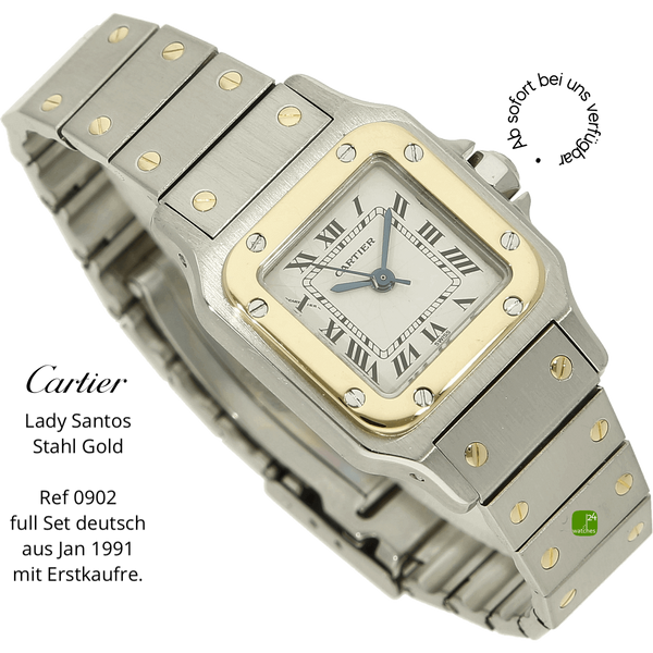 Cartier Santos Lady Stahl Gold Auto. halb liegend 