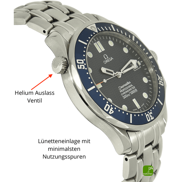 Omega Seamaster 300 blau Gehaeuse links