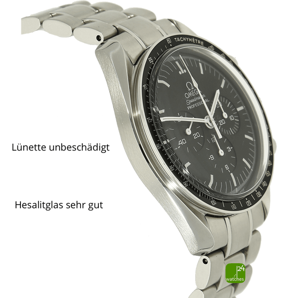 gebrauchte Omega Speedmaster Moonwatch Gehaeuse links