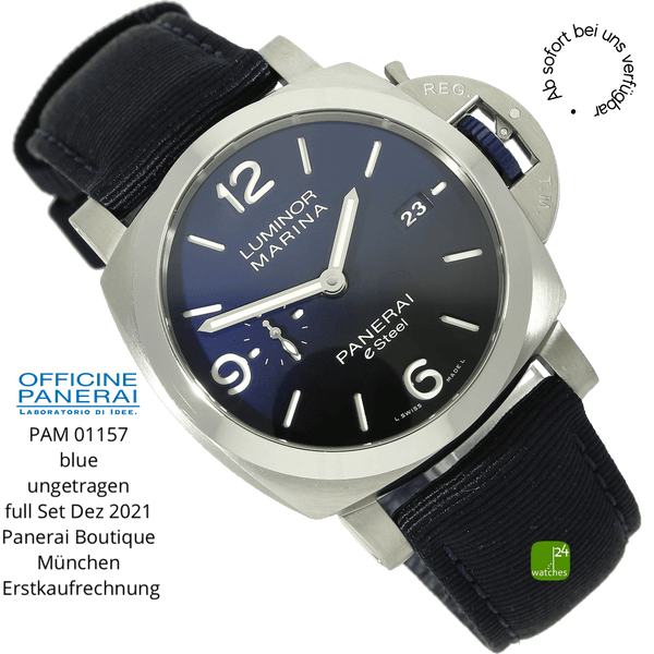 Panerai luminor Marina e-steel blue profondo halb liegend