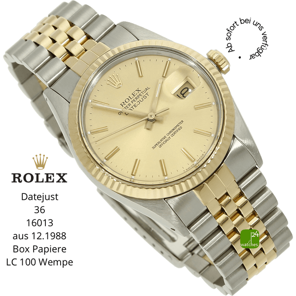 rolex datejust 16013 halb liegend