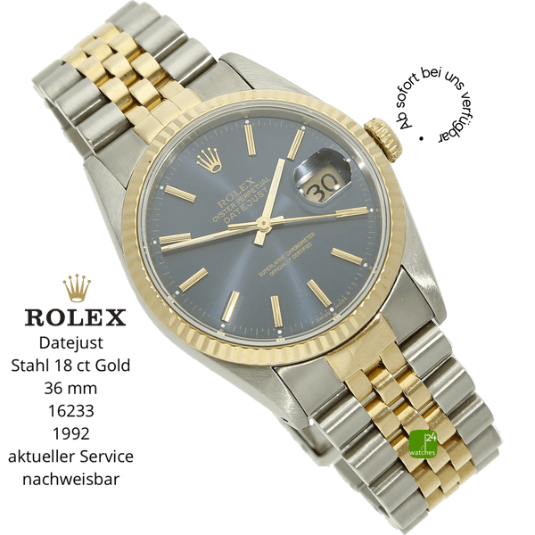 Rolex Datejust 36 16233 blau halb liegend