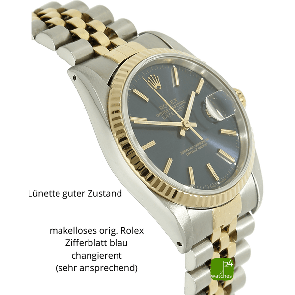 Rolex Datejust 36 16233 blau Gehaeuse links