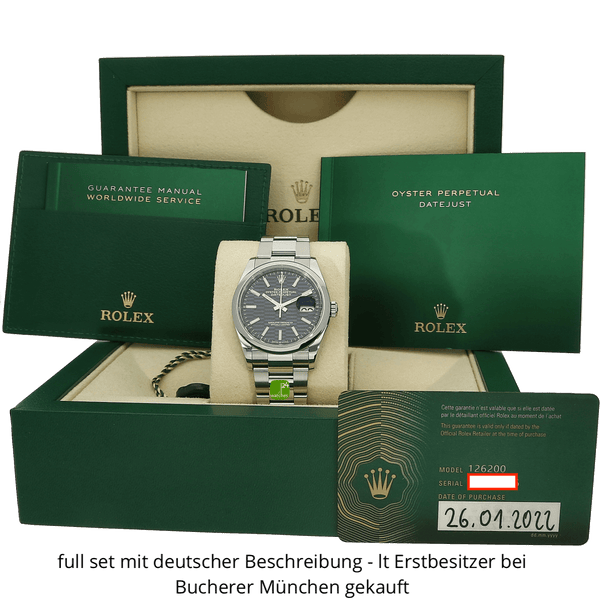 Datejust 36 Motif blau mit Papieren