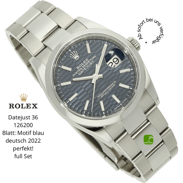 Datejust 36 Motif blau halb liegend