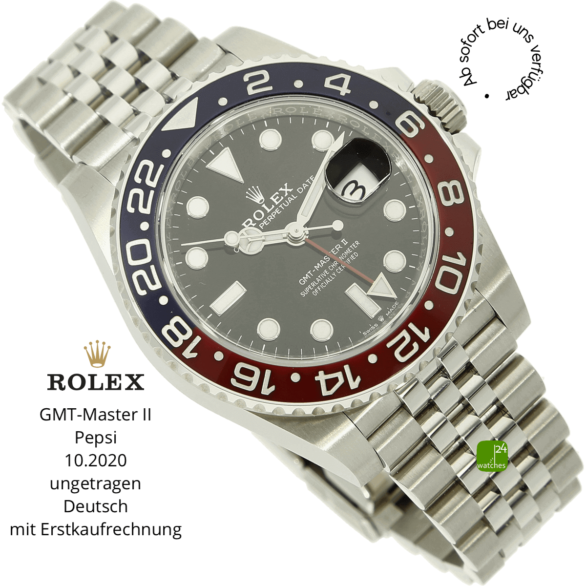 Rolex GMT Pepsi neu halb liegend