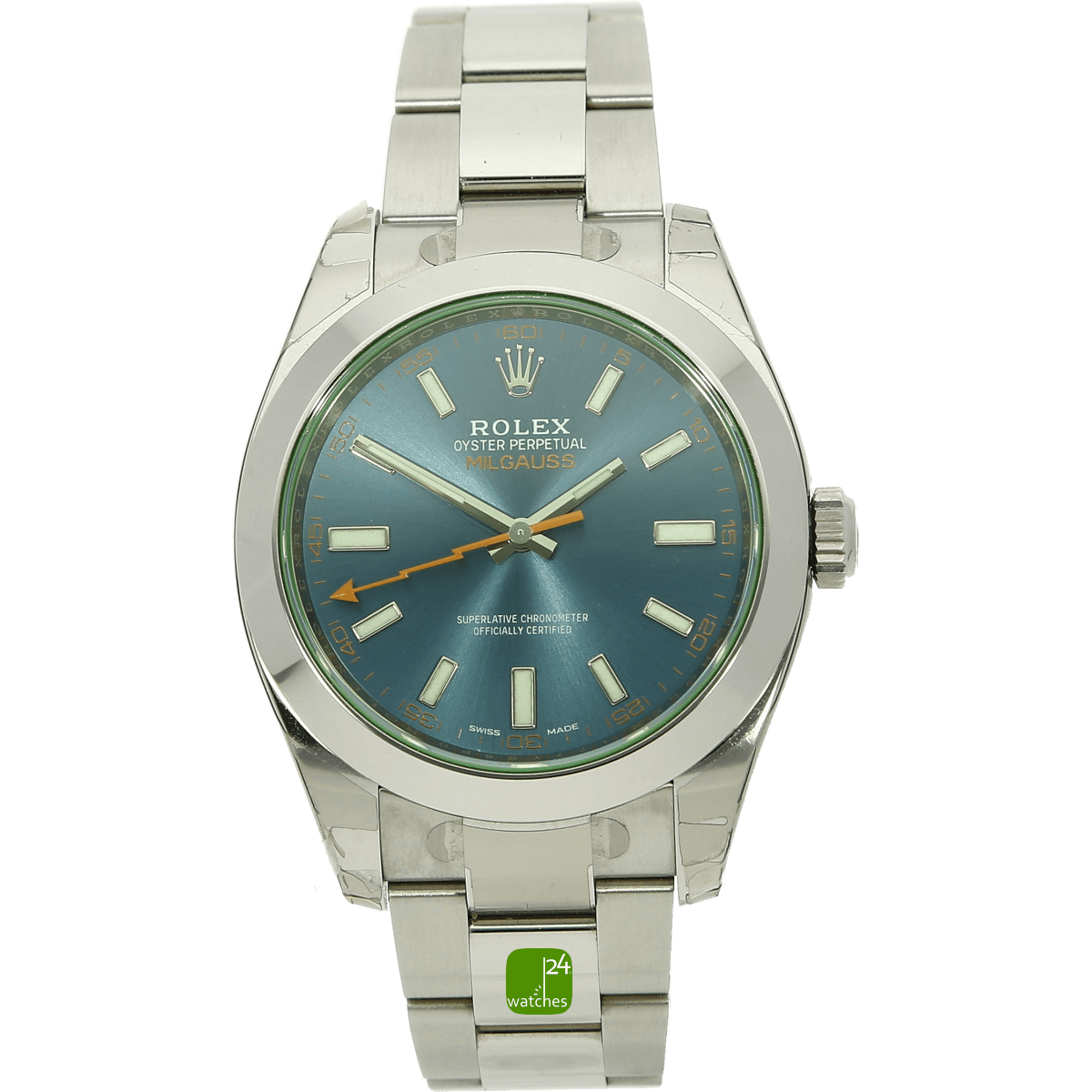 Rolex Milgauss blau stehend