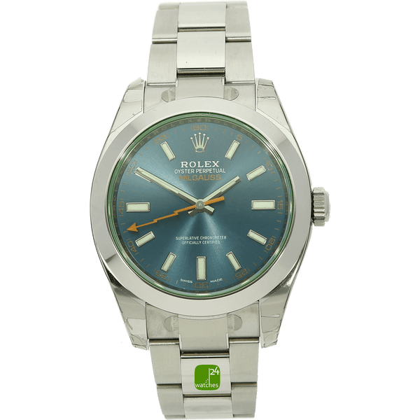 Rolex Milgauss blau stehend