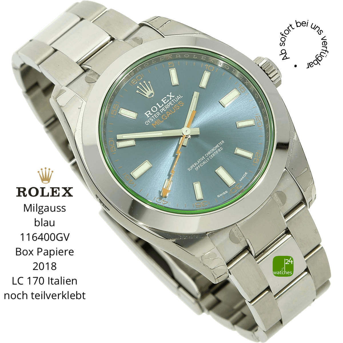Rolex Milgauss blau halb liegend