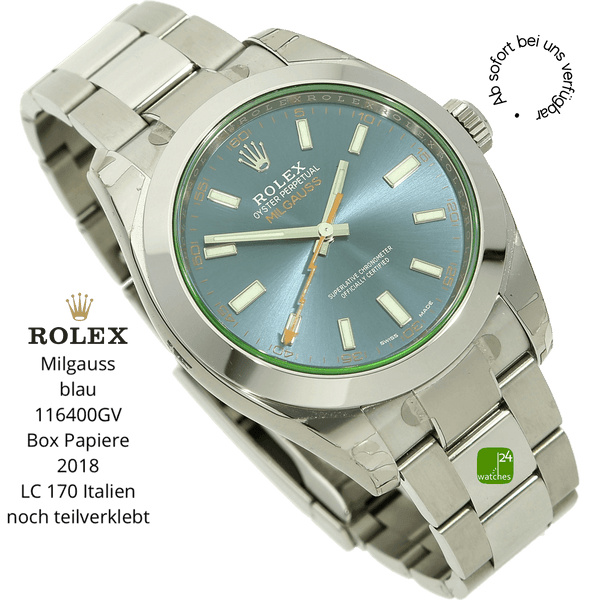 Rolex Milgauss blau halb liegend