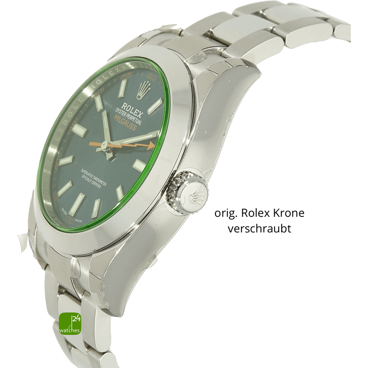 Rolex Milgauss blau Gehaeuse links