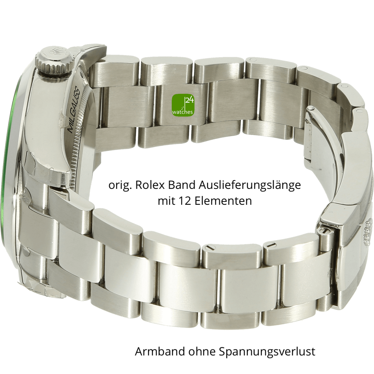 Rolex Milgauss blau Armband links