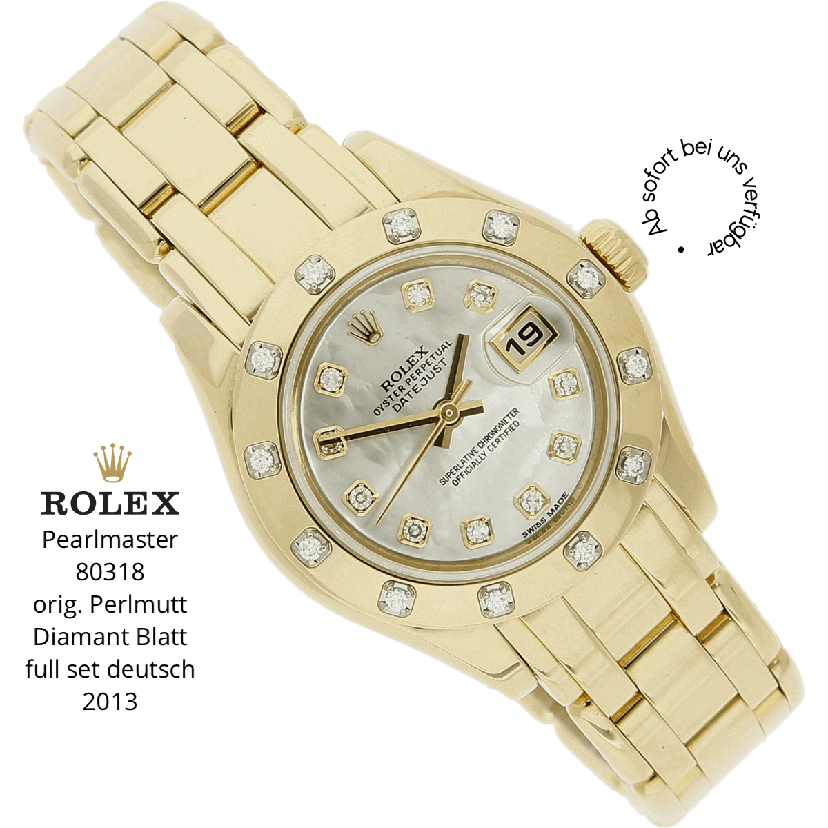 Rolex Pearlmaster MOP Dia Dial halb liegend