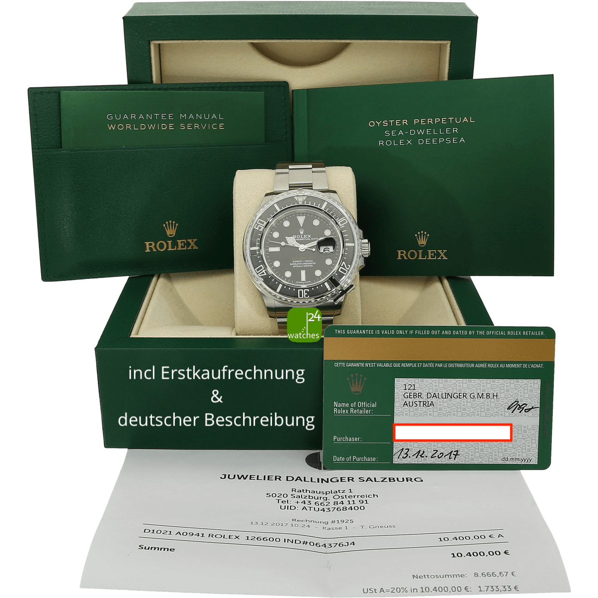 rolex-sea dweller gebraucht mit papieren und box